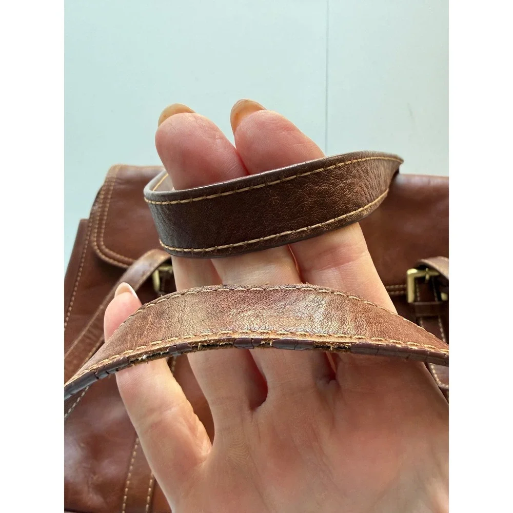 Gianni Bernini Brown Leather Multi-Compartment Shoulder Handbag Business Work